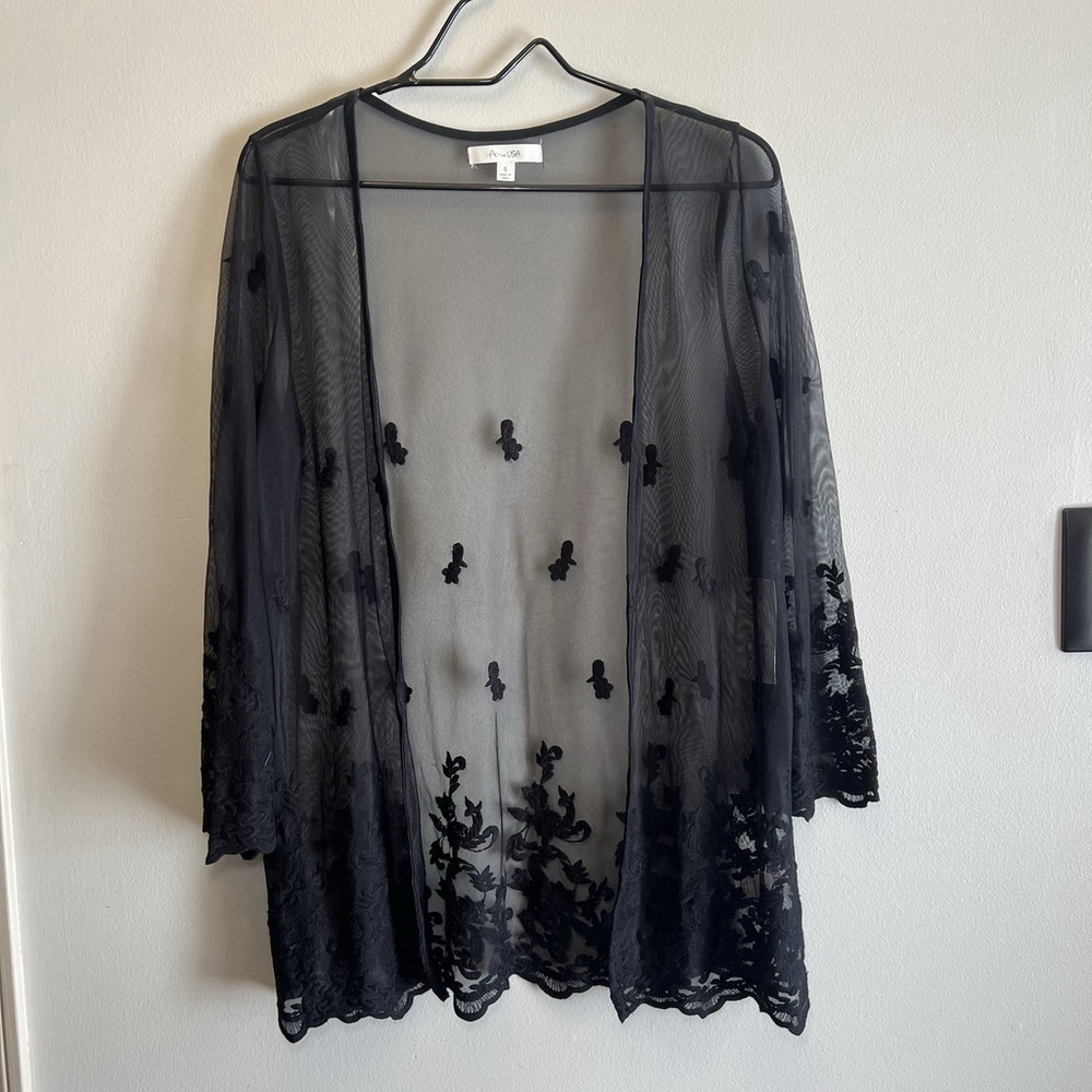 Active USA Cover Up Kimono Sheer Floral Black Woman’s Size Small NWT - Picture 2 of 15